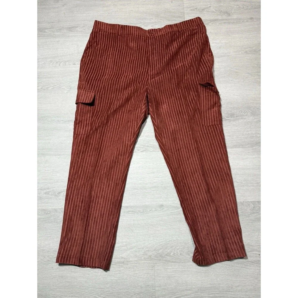 Stacy Adam’s Mens Jacket And Pants Set Rust Corduroy Zip Pockets Lined Size 3XL